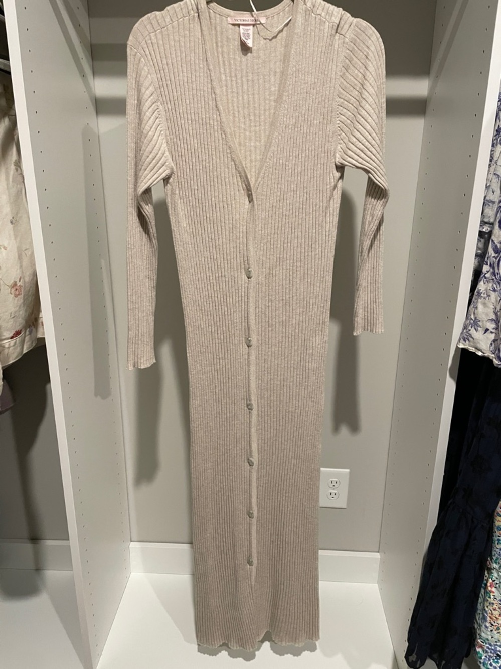 Victoria’s Secret- Ribbed Button-Front Cardigan Dress - Neutral Beige Size M